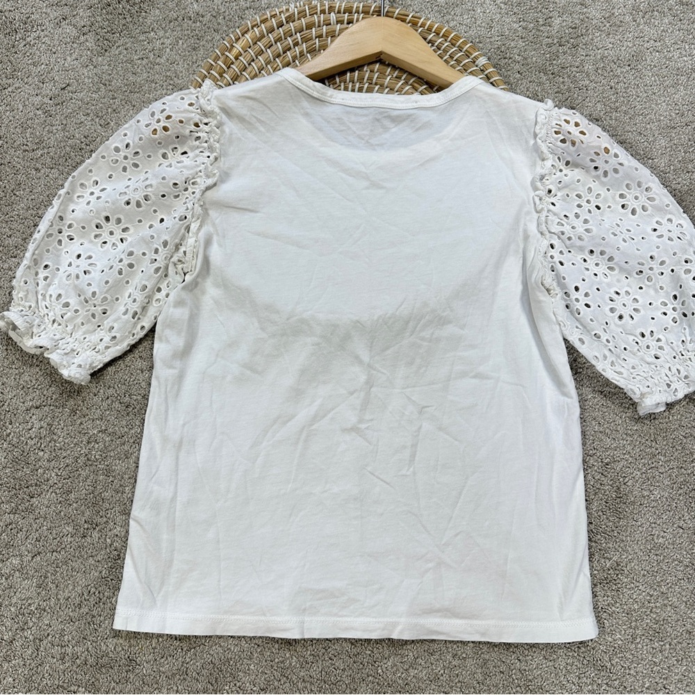 Veronica Beard Jeans Women’s Eyelet Puff Sleeve Top Boho in White Size XS - Picture 6 of 13